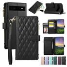 For Google Pixel 6a Rhombic Zipper Wallet Leather Phone Case(Black) - 1