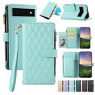 For Google Pixel 6 Rhombic Zipper Wallet Leather Phone Case(Cyan) - 1