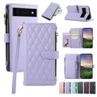 For Google Pixel 6 Pro Rhombic Zipper Wallet Leather Phone Case(Purple) - 1