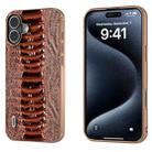 For iPhone 16 Plus ABEEL Electroplating Frame Genuine Leather Weilai Series Phone Case(Coffee) - 1