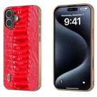 For iPhone 16 Plus ABEEL Electroplating Frame Genuine Leather Weilai Series Phone Case(Red) - 1