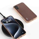 For iPhone 16 Plus ABEEL Electroplating Frame Genuine Leather Xiaoya Series Phone Case(Coffee) - 2