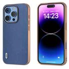 For iPhone 16 Pro Max ABEEL Electroplating Frame Genuine Leather Xiaoya Series Phone Case(Blue) - 1