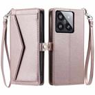 For Xiaomi 14 Pro Wallet Multi-card Slot Leather Phone Case with Lanyard(Rose Gold) - 1