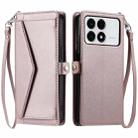 For Xiaomi Poco F6 Pro Wallet Multi-card Slot Leather Phone Case with Lanyard(Rose Gold) - 1