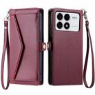 For Xiaomi Poco F6 Pro Wallet Multi-card Slot Leather Phone Case with Lanyard(Wine Red) - 1