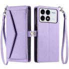 For Xiaomi Poco F6 Pro Wallet Multi-card Slot Leather Phone Case with Lanyard(Purple) - 1