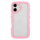 For iPhone 16 Plus Candy Color Wave TPU Clear PC Phone Case(Pink) - 1