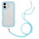 For iPhone 16 Plus Candy Color Wave TPU Clear PC Phone Case with Lanyard(Blue) - 1