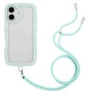 For iPhone 16 Plus Candy Color Wave TPU Clear PC Phone Case with Lanyard(Green) - 1