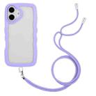 For iPhone 16 Plus Candy Color Wave TPU Clear PC Phone Case with Lanyard(Purple) - 1