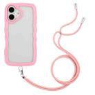 For iPhone 16 Plus Candy Color Wave TPU Clear PC Phone Case with Lanyard(Pink) - 1