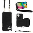 For iPhone 16 Plus Crossbody Zipper Wallet Bag Leather Phone Case with Lanyard(Black) - 1