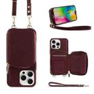 For iPhone 16 Pro Crossbody Zipper Wallet Bag Leather Phone Case with Lanyard(Wine Red) - 1