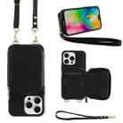 For iPhone 16 Pro Max Crossbody Zipper Wallet Bag Leather Phone Case with Lanyard(Black) - 1