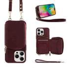 For iPhone 16 Pro Max Crossbody Zipper Wallet Bag Leather Phone Case with Lanyard(Wine Red) - 1