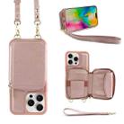 For iPhone 16 Pro Max Crossbody Zipper Wallet Bag Leather Phone Case with Lanyard(Rose Gold) - 1