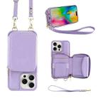 For iPhone 16 Pro Max Crossbody Zipper Wallet Bag Leather Phone Case with Lanyard(Purple) - 1