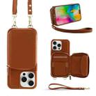 For iPhone 16 Pro Max Crossbody Zipper Wallet Bag Leather Phone Case with Lanyard(Brown) - 1