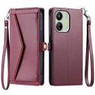 For Redmi 13C 4G / 5G Wallet Multi-card Slot Leather Phone Case with Lanyard(Wine Red) - 1