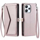 For Redmi 12 5G / 12 4G Wallet Multi-card Slot Leather Phone Case with Lanyard(Rose Gold) - 1