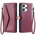 For Redmi 12 5G / 12 4G Wallet Multi-card Slot Leather Phone Case with Lanyard(Wine Red) - 1