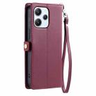 For Redmi 12 5G / 12 4G Wallet Multi-card Slot Leather Phone Case with Lanyard(Wine Red) - 3