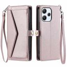 For Redmi Note 12R Wallet Multi-card Slot Leather Phone Case with Lanyard(Rose Gold) - 1