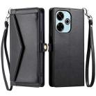 For Redmi 13 4G Wallet Multi-card Slot Leather Phone Case with Lanyard(Black) - 1