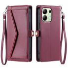 For Redmi Note 13 4G Global Wallet Multi-card Slot Leather Phone Case with Lanyard(Wine Red) - 1