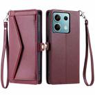 For Redmi Note 13 5G Global Wallet Multi-card Slot Leather Phone Case with Lanyard(Wine Red) - 1