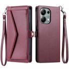 For Redmi Note 13 Pro 4G Global Wallet Multi-card Slot Leather Phone Case with Lanyard(Wine Red) - 1