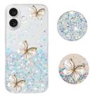 For iPhone 16 Plus Luminous Starry Sky Glitter Butterfly TPU Phone Case(White) - 1