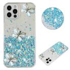 For iPhone 12 / 12 Pro Luminous Starry Sky Glitter Butterfly TPU Phone Case(Blue) - 1