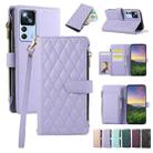 For Xiaomi 12T / 12T Pro Rhombic Zipper Wallet Leather Phone Case(Purple) - 1