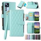 For Xiaomi 12T / 12T Pro Rhombic Zipper Wallet Leather Phone Case(Cyan) - 1