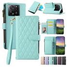 For Xiaomi 13T / 13T Pro Rhombic Zipper Wallet Leather Phone Case(Cyan) - 1