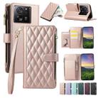 For Xiaomi 13T / 13T Pro Rhombic Zipper Wallet Leather Phone Case(Rose Gold) - 1