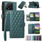 For Xiaomi 13T / 13T Pro Rhombic Zipper Wallet Leather Phone Case(Green) - 1