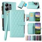 For Redmi Note 13 4G Rhombic Zipper Wallet Leather Phone Case(Cyan) - 1