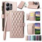 For Redmi Note 13 4G Rhombic Zipper Wallet Leather Phone Case(Rose Gold) - 1