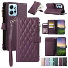 For Redmi Note 12 4G Global Rhombic Zipper Wallet Leather Phone Case(Deep Purple) - 1