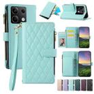 For Redmi Note 13 5G Rhombic Zipper Wallet Leather Phone Case(Cyan) - 1