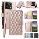 For Redmi Note 13 5G Rhombic Zipper Wallet Leather Phone Case(Rose Gold) - 1