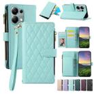 For Redmi Note 13 Pro 4G Rhombic Zipper Wallet Leather Phone Case(Cyan) - 1