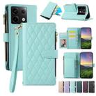 For Redmi Note 13 Pro 5G Rhombic Zipper Wallet Leather Phone Case(Cyan) - 1