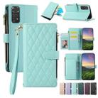 For Redmi Note 11S Global Rhombic Zipper Wallet Leather Phone Case(Cyan) - 1