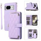 For Google Pixel 8a Rhombic Full Zipper Wallet Leather Phone Case(Purple) - 1