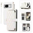 For Google Pixel 8a Rhombic Full Zipper Wallet Leather Phone Case(White) - 1