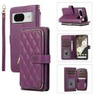 For Google Pixel 8a Rhombic Full Zipper Wallet Leather Phone Case(Deep Purple) - 1